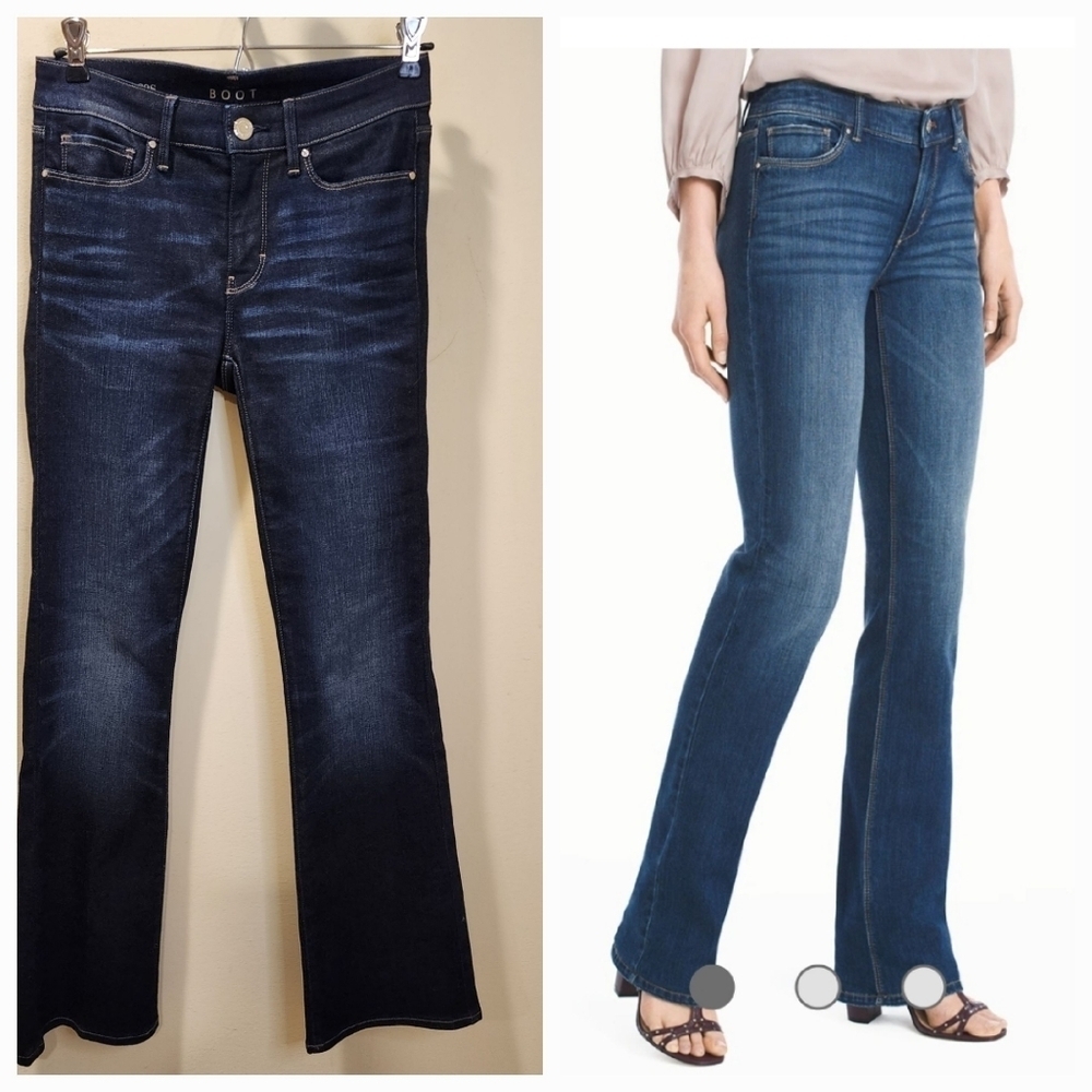 WHITE HOUSE BLACK MARKET women boot cut washed blue jeans in great condition 00